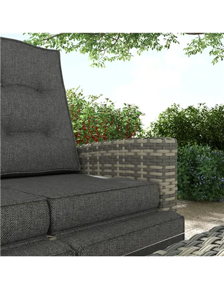 Outsunny 4 Piece Rattan Garden Furniture Set Outdoor Sofa Sectional Set with Glass Top Table for Poolside, Light Grey