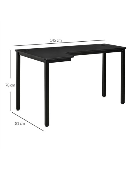 HOMCOM L-Shaped Gaming Desk, Computer Corner Desk, Home Office Workstation with Cable Management, 145 x 81 x 76cm, Black, Left
