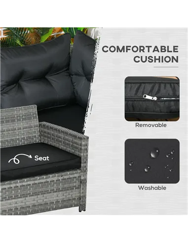 Outsunny 5-Piece Rattan Patio Furniture Set with Corner Sofa, Footstools, Glass Coffee Table, Cushions, Mixed Grey