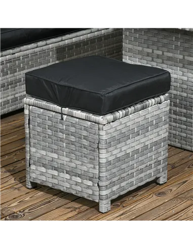 Outsunny 5-Piece Rattan Patio Furniture Set with Corner Sofa, Footstools, Glass Coffee Table, Cushions, Mixed Grey