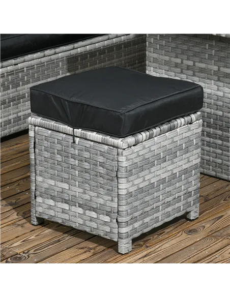 Outsunny 5-Piece Rattan Patio Furniture Set with Corner Sofa, Footstools, Glass Coffee Table, Cushions, Mixed Grey