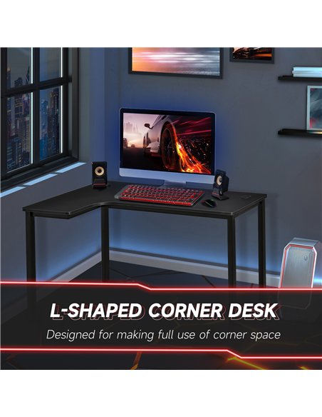HOMCOM L-Shaped Gaming Desk, Computer Corner Desk, Home Office Workstation with Cable Management, 145 x 81 x 76cm, Black, Left