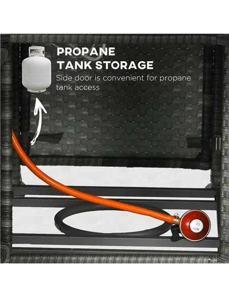 Outsunny 5-Piece Rattan Patio Furniture Set with Gas Fire Pit Table, Loveseat Sofa, Armchairs, Cushions, Pillows, Grey