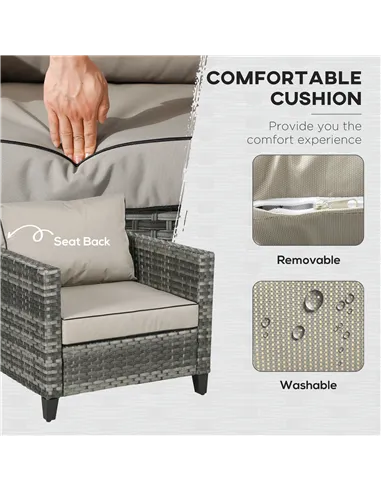 Outsunny 5-Piece Rattan Patio Furniture Set with Gas Fire Pit Table, Loveseat Sofa, Armchairs, Cushions, Pillows, Grey