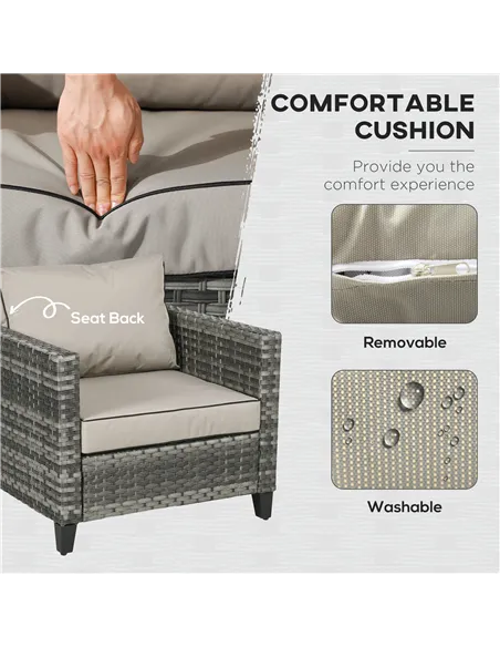 Outsunny 5-Piece Rattan Patio Furniture Set with Gas Fire Pit Table, Loveseat Sofa, Armchairs, Cushions, Pillows, Grey