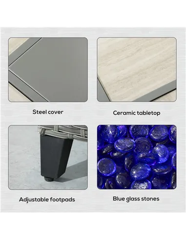 Outsunny 5-Piece Rattan Patio Furniture Set with Gas Fire Pit Table, Loveseat Sofa, Armchairs, Cushions, Pillows, Grey