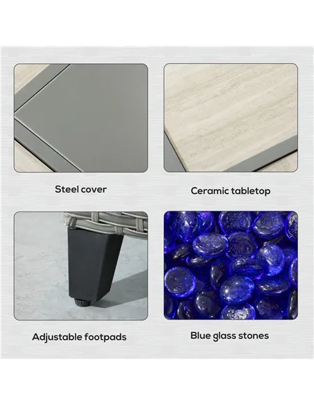 Outsunny 5-Piece Rattan Patio Furniture Set with Gas Fire Pit Table, Loveseat Sofa, Armchairs, Cushions, Pillows, Grey