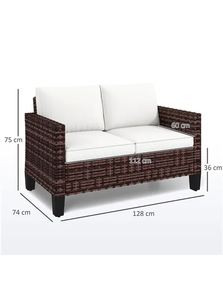 Outsunny Two-Seater Rattan Outdoor Sofa - Brown