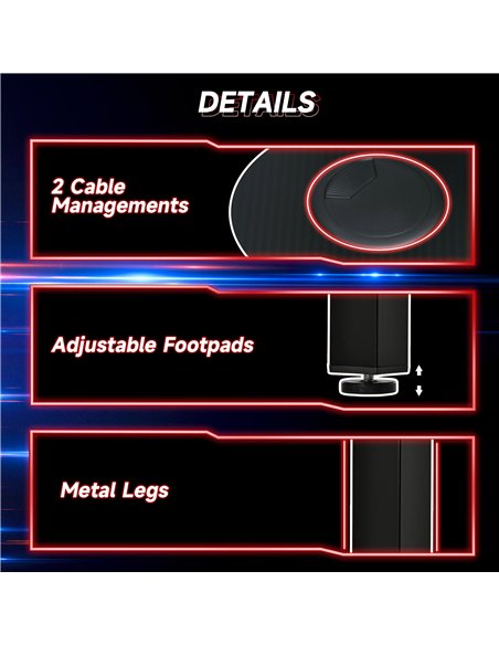 HOMCOM L-Shaped Gaming Desk, Computer Corner Desk, Home Office Workstation with Cable Management, 145 x 81 x 76cm, Black, Left