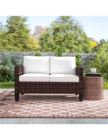 Outsunny Two-Seater Rattan Outdoor Sofa - Brown