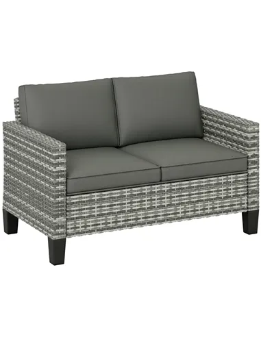Outsunny Two-Seater Rattan Outdoor Sofa - Light Grey