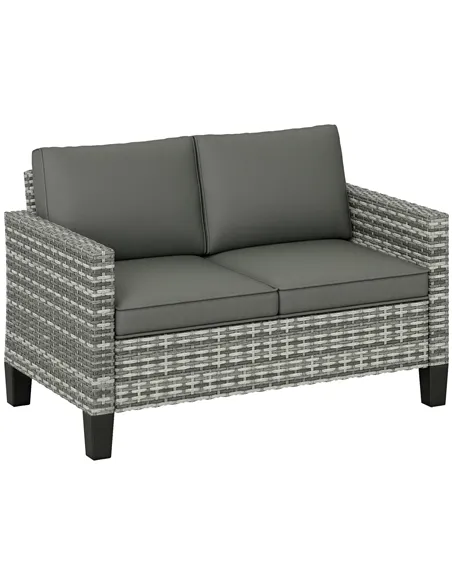Outsunny Two-Seater Rattan Outdoor Sofa - Light Grey