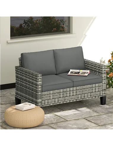 Outsunny Two-Seater Rattan Outdoor Sofa - Light Grey