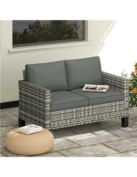 Outsunny Two-Seater Rattan Outdoor Sofa - Light Grey