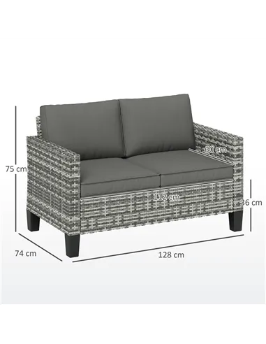 Outsunny Two-Seater Rattan Outdoor Sofa - Light Grey