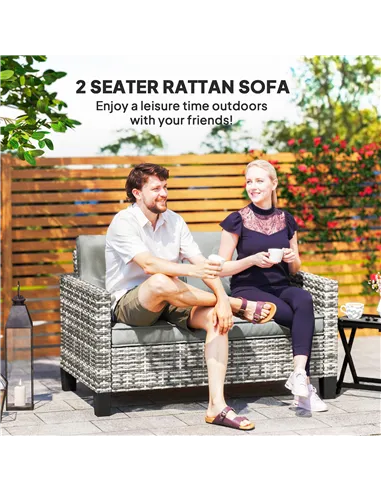Outsunny Two-Seater Rattan Outdoor Sofa - Light Grey