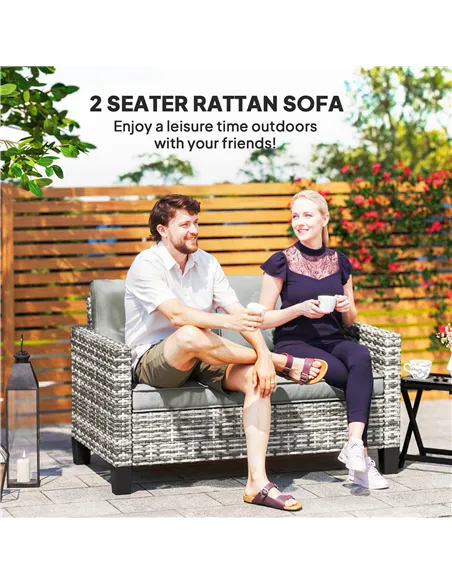 Outsunny Two-Seater Rattan Outdoor Sofa - Light Grey