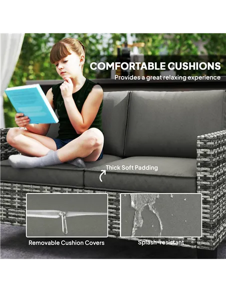 Outsunny Two-Seater Rattan Outdoor Sofa - Light Grey