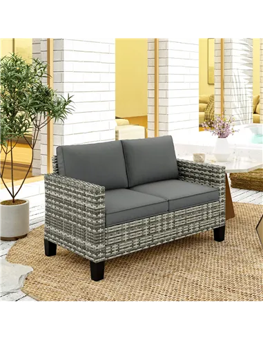 Outsunny Two-Seater Rattan Outdoor Sofa - Light Grey