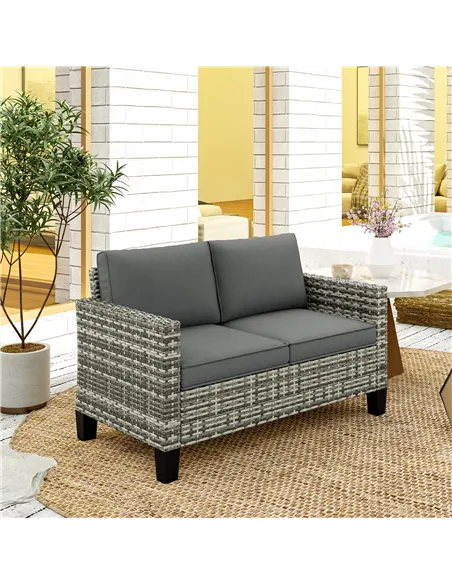 Outsunny Two-Seater Rattan Outdoor Sofa - Light Grey