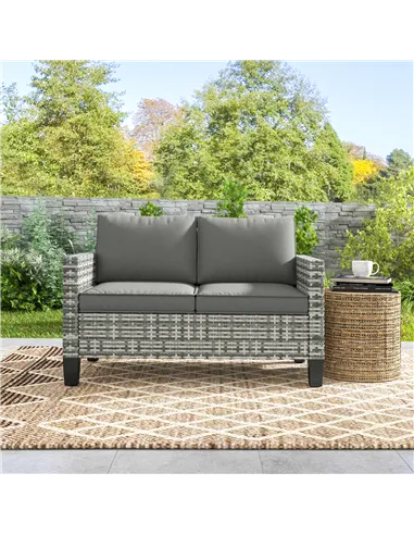 Outsunny Two-Seater Rattan Outdoor Sofa - Light Grey
