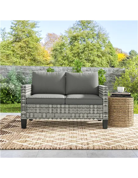 Outsunny Two-Seater Rattan Outdoor Sofa - Light Grey
