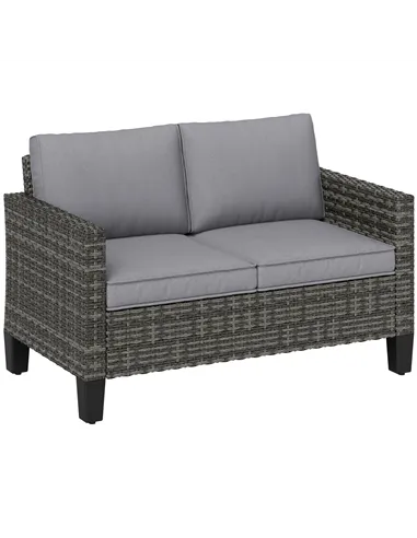 Outsunny Two-Seater Rattan Outdoor Sofa - Dark Grey