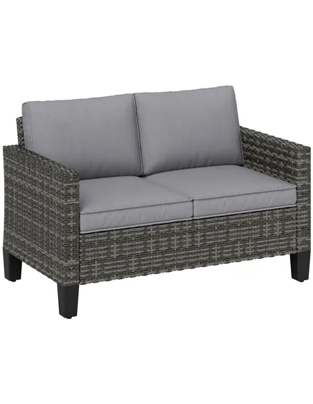 Outsunny Two-Seater Rattan Outdoor Sofa - Dark Grey