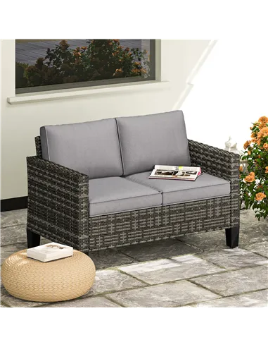 Outsunny Two-Seater Rattan Outdoor Sofa - Dark Grey