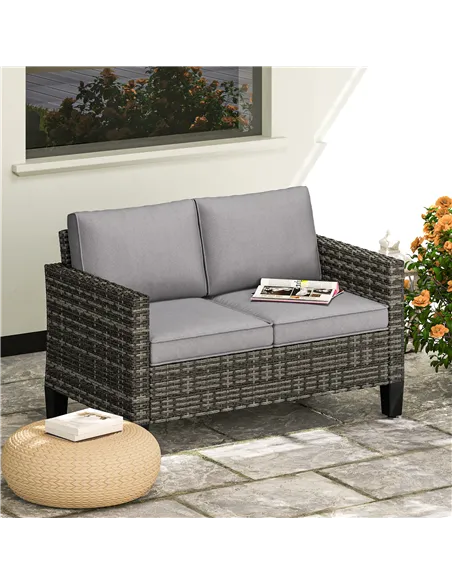 Outsunny Two-Seater Rattan Outdoor Sofa - Dark Grey