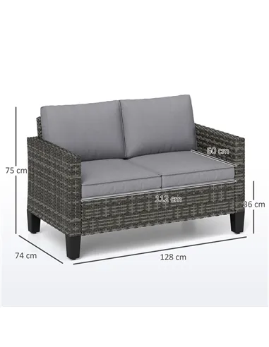 Outsunny Two-Seater Rattan Outdoor Sofa - Dark Grey