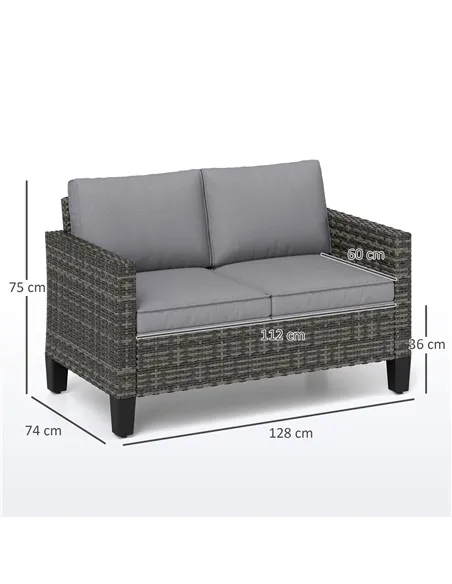 Outsunny Two-Seater Rattan Outdoor Sofa - Dark Grey