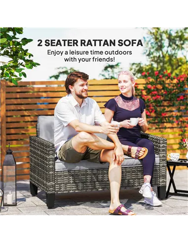 Outsunny Two-Seater Rattan Outdoor Sofa - Dark Grey