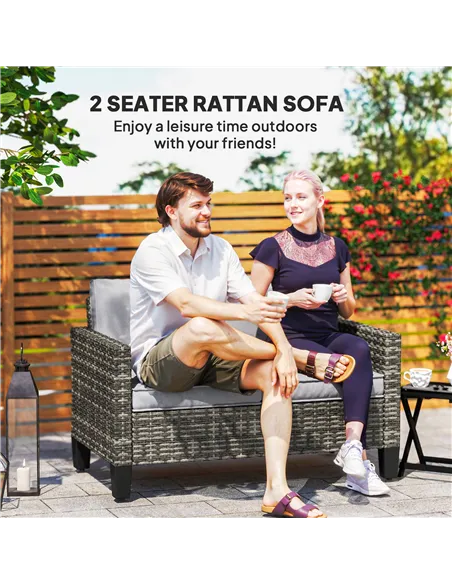 Outsunny Two-Seater Rattan Outdoor Sofa - Dark Grey
