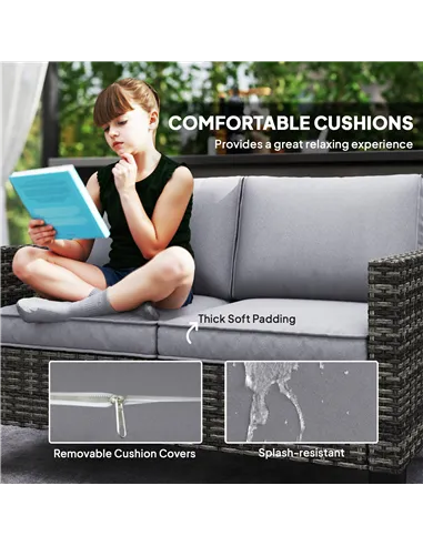 Outsunny Two-Seater Rattan Outdoor Sofa - Dark Grey