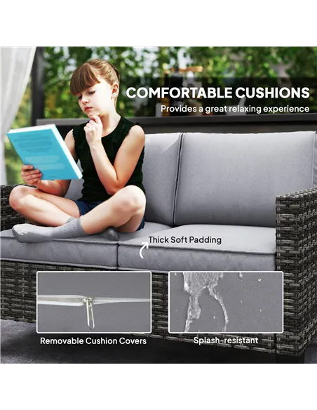 Outsunny Two-Seater Rattan Outdoor Sofa - Dark Grey