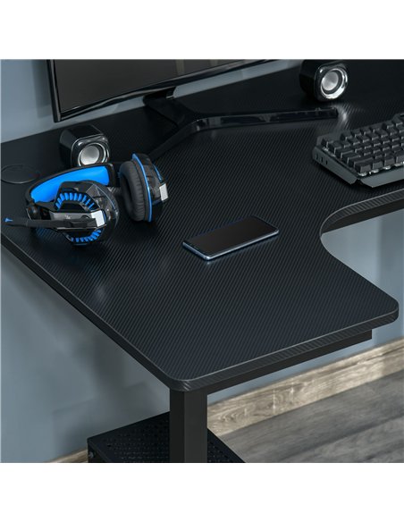 HOMCOM L-Shaped Gaming Desk, Computer Corner Desk, Home Office Workstation with Cable Management, 145 x 81 x 76cm, Black, Left