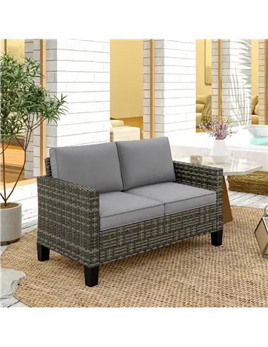 Outsunny Two-Seater Rattan Outdoor Sofa - Dark Grey