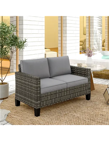 Outsunny Two-Seater Rattan Outdoor Sofa - Dark Grey