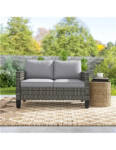 Outsunny Two-Seater Rattan Outdoor Sofa - Dark Grey