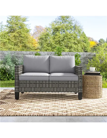 Outsunny Two-Seater Rattan Outdoor Sofa - Dark Grey