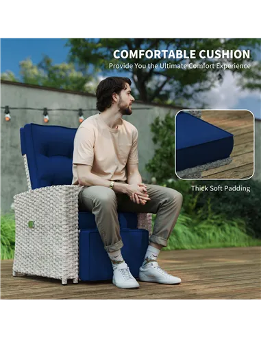 Outsunny 4 Piece Rattan Garden Furniture Set Outdoor Sofa Sectional Set with Glass Top Table for Poolside, Navy Blue