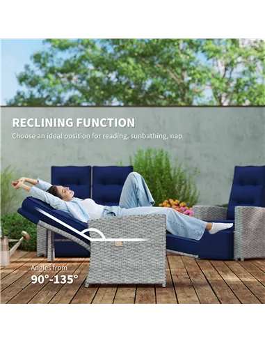 Outsunny 4 Piece Rattan Garden Furniture Set Outdoor Sofa Sectional Set with Glass Top Table for Poolside, Navy Blue