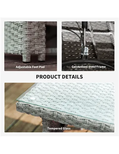 Outsunny 4 Piece Rattan Garden Furniture Set Outdoor Sofa Sectional Set with Glass Top Table for Poolside, Navy Blue