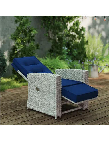 Outsunny 4 Piece Rattan Garden Furniture Set Outdoor Sofa Sectional Set with Glass Top Table for Poolside, Navy Blue