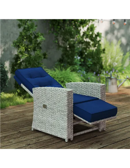 Outsunny 4 Piece Rattan Garden Furniture Set Outdoor Sofa Sectional Set with Glass Top Table for Poolside, Navy Blue