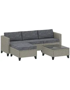 Outsunny 5-Piece Rattan Patio Furniture Set with Corner Sofa, Footstools, Coffee Table, for Poolside, Dark Grey