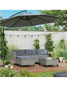 Outsunny 5-Piece Rattan Patio Furniture Set with Corner Sofa, Footstools, Coffee Table, for Poolside, Dark Grey 2