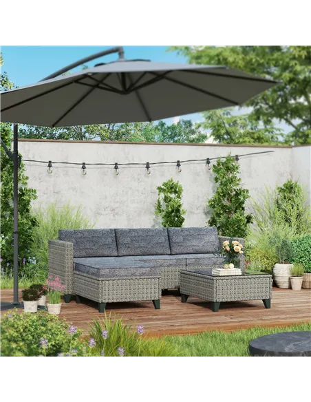 Outsunny 5-Piece Rattan Patio Furniture Set with Corner Sofa, Footstools, Coffee Table, for Poolside, Dark Grey
