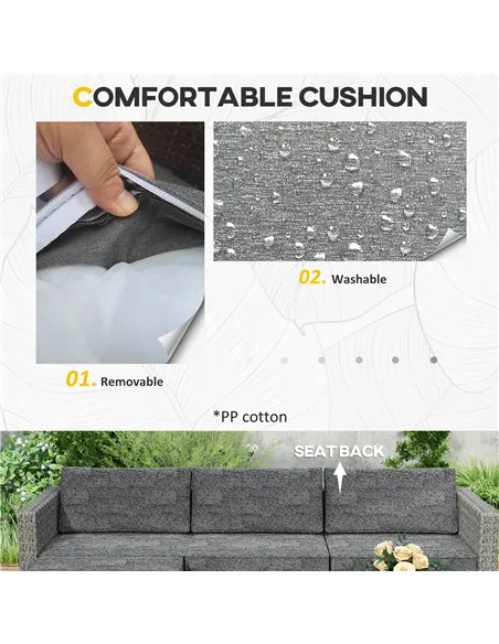 Outsunny 5-Piece Rattan Patio Furniture Set with Corner Sofa, Footstools, Coffee Table, for Poolside, Dark Grey